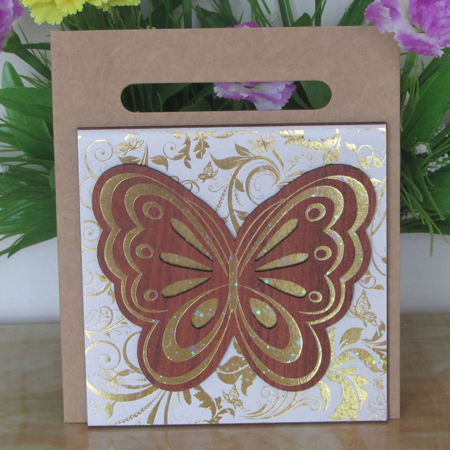 Butterfly Wooden Invitation Card Laser Cut Invitation With Paper Pocket
